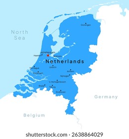 Netherlands Political Map, with cities colorful