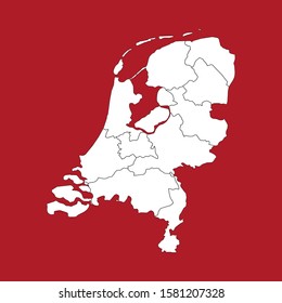 Netherlands political map highlighted white and red background vector.