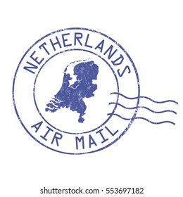 Netherlands post office, air mail, grunge rubber stamp on white background, vector illustration