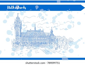 netherlands postcard in blue ink on white vector work advertising country