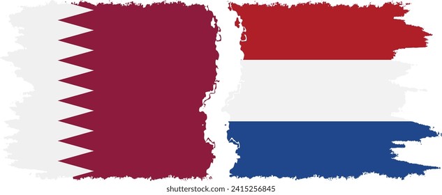 Netherlands and Qatar grunge flags connection, vector