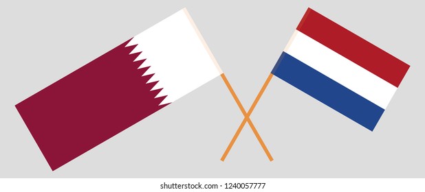 Netherlands and Qatar. The Netherlandish and Qatari flags. Official proportion. Correct colors. Vector illustration