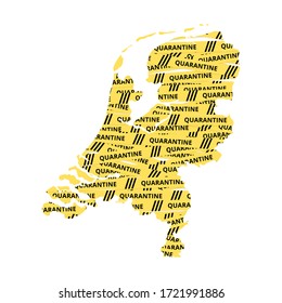 Netherlands Quarantine Yellow Tape country of Europe, European map illustration, vector isolated on white background