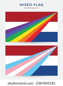 Netherlands, Rainbow and Transgender Pride Mixed Flags. Combined Flag Design Vector.