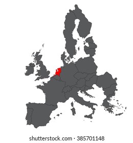 Netherlands red map on gray Europe map vector