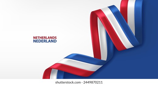 Netherlands ribbon flag. Bent waving ribbon in colors of the Netherlands national flag. National flag background design.
