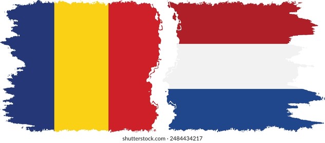 Netherlands and Romania grunge flags connection, vector