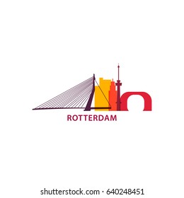 Netherlands Rotterdam city modern panorama landmark silhouette shape vector banner logo