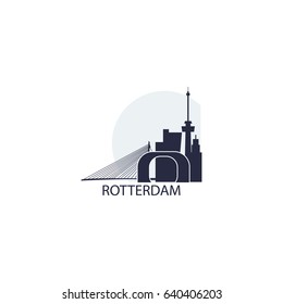 Netherlands Rotterdam city modern panorama landmark silhouette shape vector icon logo