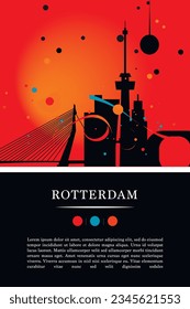 Netherlands Rotterdam city poster with abstract shapes of skyline, cityscape, landmarks and attractions. Holland region travel vector illustration for brochure, website, page, business presentation
