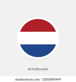 Netherlands round flag icon with shadow.