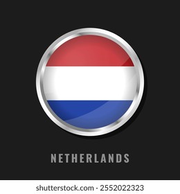 Netherlands round framed national flag. Circular glossy flag of Netherlands.