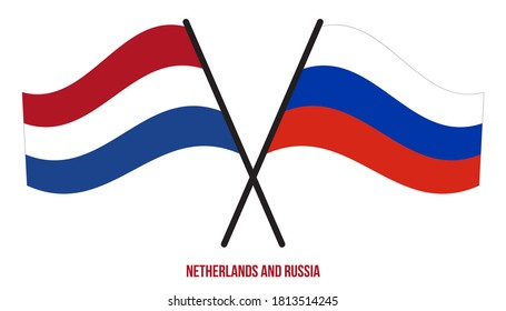 Netherlands and Russia Flags Crossed And Waving Flat Style. Official Proportion. Correct Colors.
