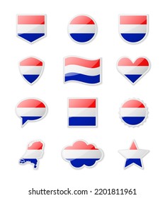 Netherlands - set of country flags in the form of stickers of various shapes. Vector illustration