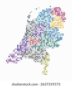 Netherlands, shape of the country build of colored cells. Digital style map of the Netherlands on white background. Small size square blocks. Trending vector illustration.