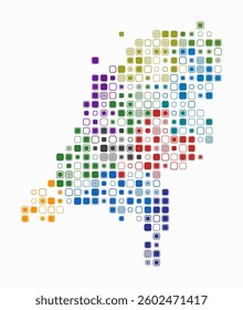 Netherlands, shape of the country built of colored cells. Digital style map of the Netherlands on a white background. Large size rounded square blocks. Stylish vector illustration.