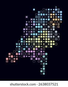 Netherlands, shape of the country built of colored cells. Digital style map of the Netherlands on dark background. Large size rounded square blocks. Modern vector illustration.