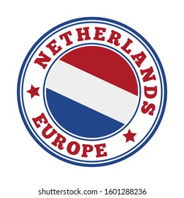 Netherlands sign. Round country logo with flag of Netherlands. Vector illustration.