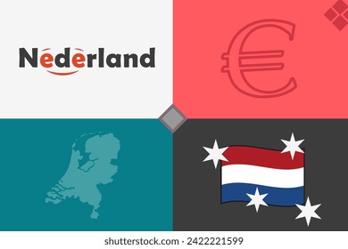 Netherlands, simple vector illustration, with logo and symbol silhouettes
