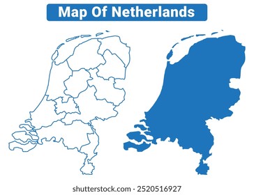 Países Bajos mapa de Vector simple y conjunto de ilustración de estilo de contorno