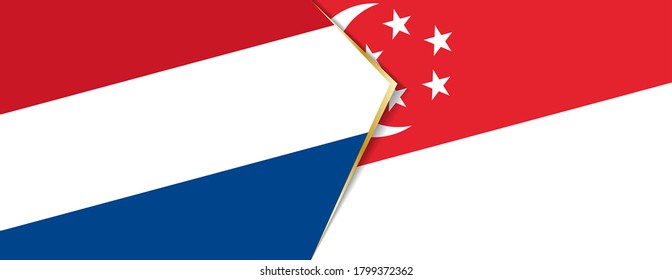 Netherlands and Singapore flags, two vector flags symbol of relationship or confrontation.