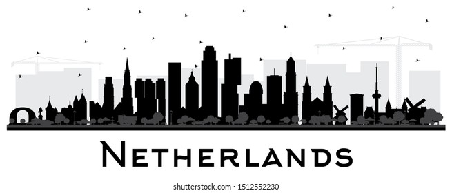 Netherlands Skyline Silhouette with Black Buildings Isolated on White. Vector Illustration. Tourism Concept with Architecture. Cityscape with Landmarks. Amsterdam. Rotterdam. The Hague. Utrecht.