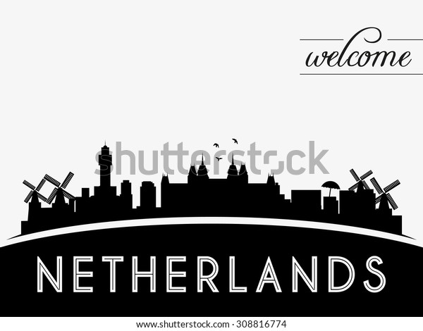 Netherlands Skyline Silhouette Black White Design Stock Vector Royalty Free 308816774 4435