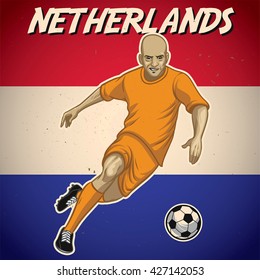 Netherlands soccer player with flag background