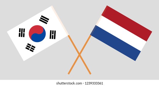 Netherlands and South Korea. The Netherlandish and Korean flags. Official proportion. Correct colors. Vector illustration