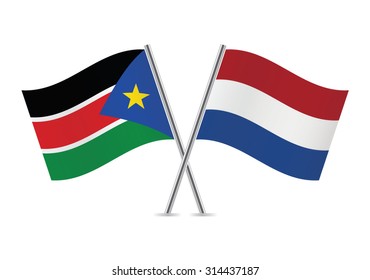 Netherlands and South Sudan flags. Vector illustration.
