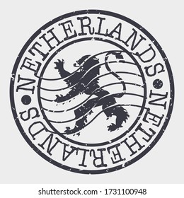 Netherlands Stamp Postal. A Flag Silhouette Seal. Passport Round Design. Emblema Vector Icon Design Retro Travel.