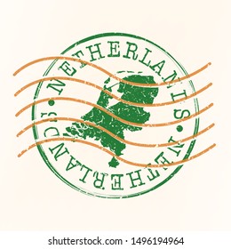 Netherlands Stamp Postal. Map Silhouette Seal. Passport Round Design. Vector Icon. Design Retro Travel.