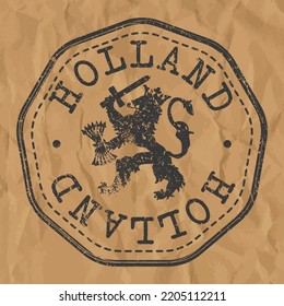 Netherlands Stamp Travel Passport. Design Retro SYmbol Country. Old Vintage Postmark.