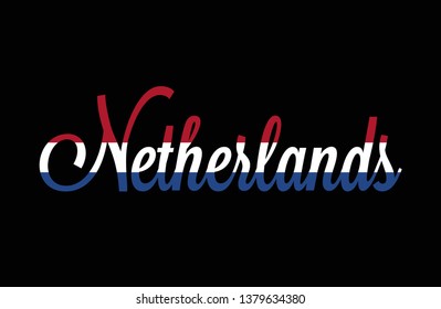 Netherlands text with flag vector. Vector Netherlands text. 