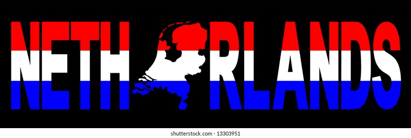 Netherlands text with map on Dutch flag illustration