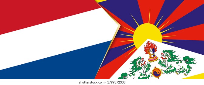 Banderas de los Países Bajos y del Tíbet, dos banderas vectoriales símbolo de relación o enfrentamiento.