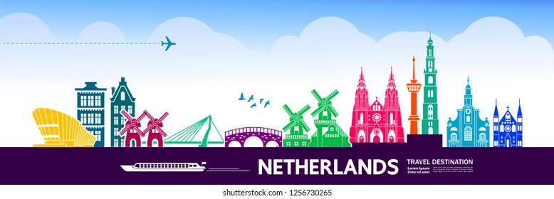 Netherlands Travel Destination Vector illustration.