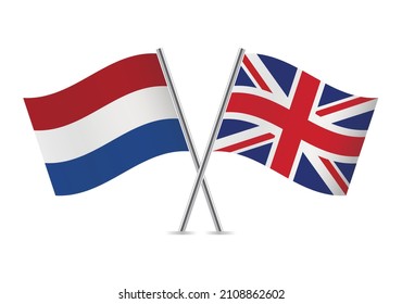 Netherlands and United Kingdom flags. Dutch and British flags isolated on white background. Vector illustration.