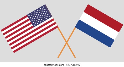 Netherlands and USA. The Netherlandish and American flags. Official proportion. Correct colors. Vector illustration