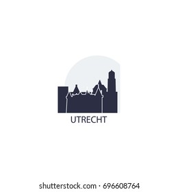 Netherlands Utrecht city modern panorama landmark silhouette shape vector banner logo