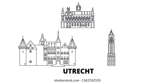 Netherlands, Utrecht line travel skyline set. Netherlands, Utrecht outline city vector illustration, symbol, travel sights, landmarks.