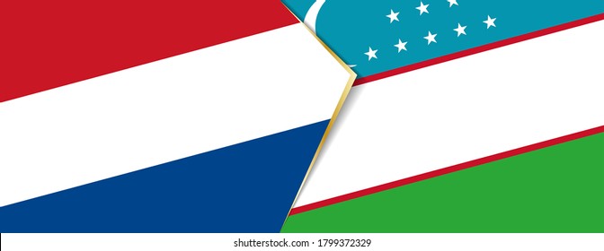Netherlands and Uzbekistan flags, two vector flags symbol of relationship or confrontation.