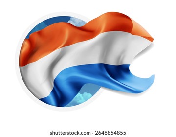 Netherlands, vector 3d flag against a blue sky, through a round hole on a white background