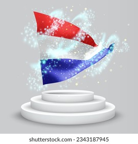 Netherlands, vector 3d flag on the podium surrounded by a whirlwind of magical radiance