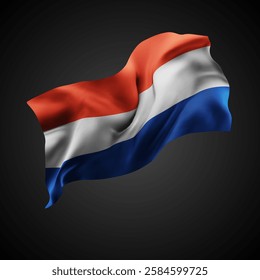Netherlands, vector 3d flag with waves on a black background