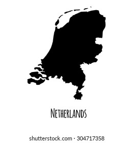 Netherlands vector black outline map with caption on white background. 