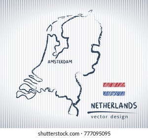 Netherlands vector chalk drawing map isolated on a white background
