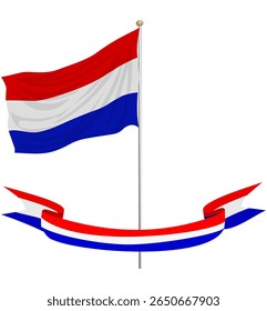 Netherlands vector flag and ribbon. This file is suitable for digital editing and printing in any size. isolated on white background, with a charming design,