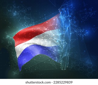 Netherlands,  vector flag, virtual abstract 3D object from triangular polygons on a blue background
