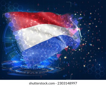 Netherlands,  vector flag, virtual abstract 3D object from triangular polygons on a blue background